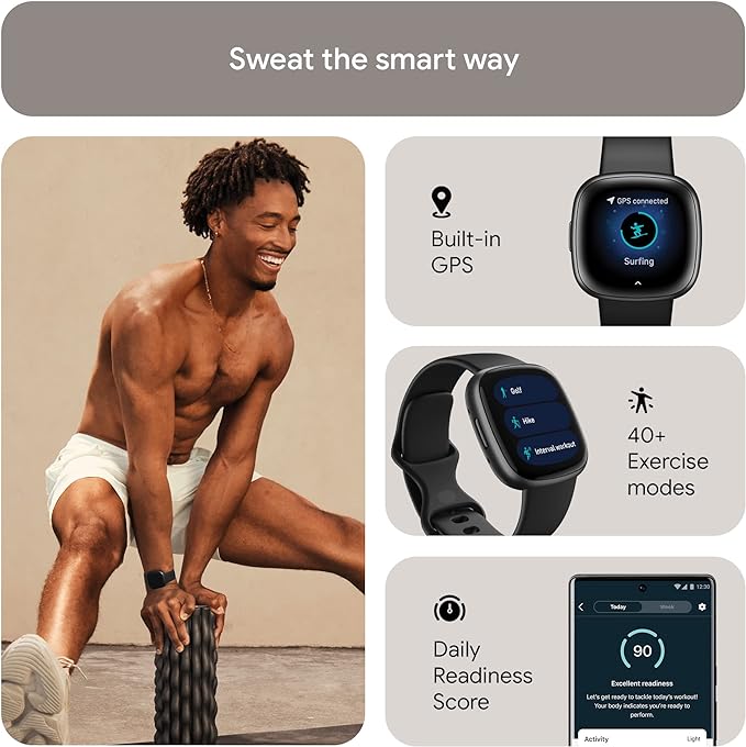 Fitbit Versa 4 Fitness Smartwatch with Daily Readiness, GPS, 24/7 Heart Rate, 40+ Exercise Modes, Sleep Tracking and more Smart Watch StyleGuru 